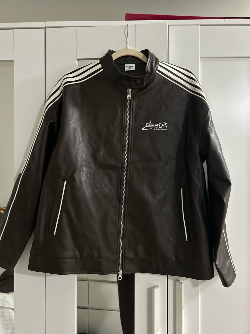 Dessuu Brown Leather Track-Style Jacket